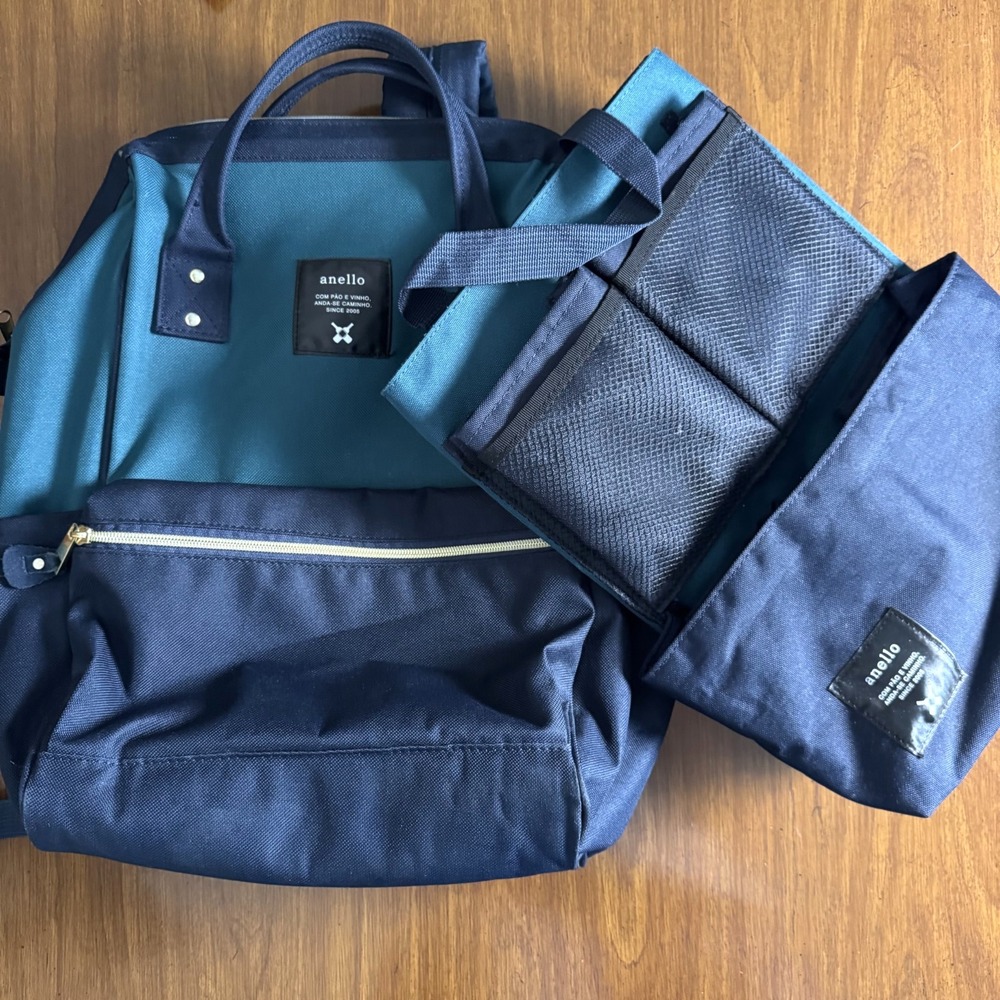 Anello Backpack Set Green Blue Rucksack Canvas University Carry-On